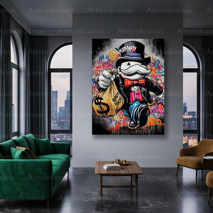 Mr. Monopoly decorative canvas artwork for game room and pop culture decor