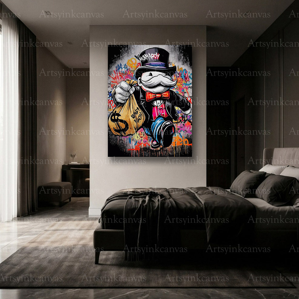 Premium Mr. Monopoly graffiti wall art made in USA for collectors and gamers