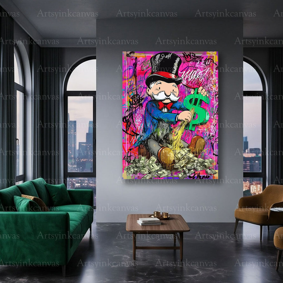 Mr Monopoly money inspired wall art