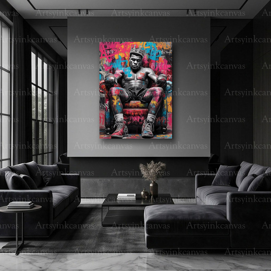 Muhammad Ali legend throne street art wall art