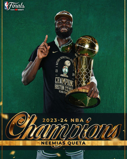 Neemias Queta championship trophy Boston Celtics canvas wall art