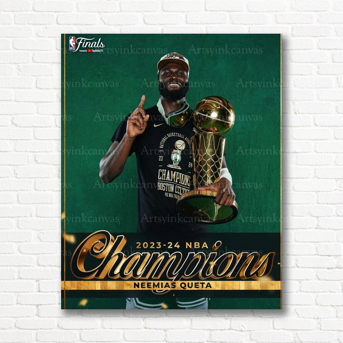 Neemias Queta Championship Trophy Canvas Wall Art | Boston Celtics NBA Champions Decor