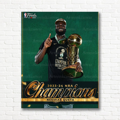 Neemias Queta Championship Trophy Canvas Wall Art | Boston Celtics NBA Champions Decor
