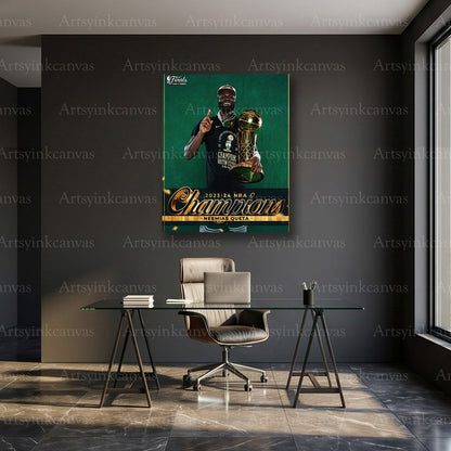 Neemias Queta Championship Trophy Canvas Wall Art | Boston Celtics NBA Champions Decor