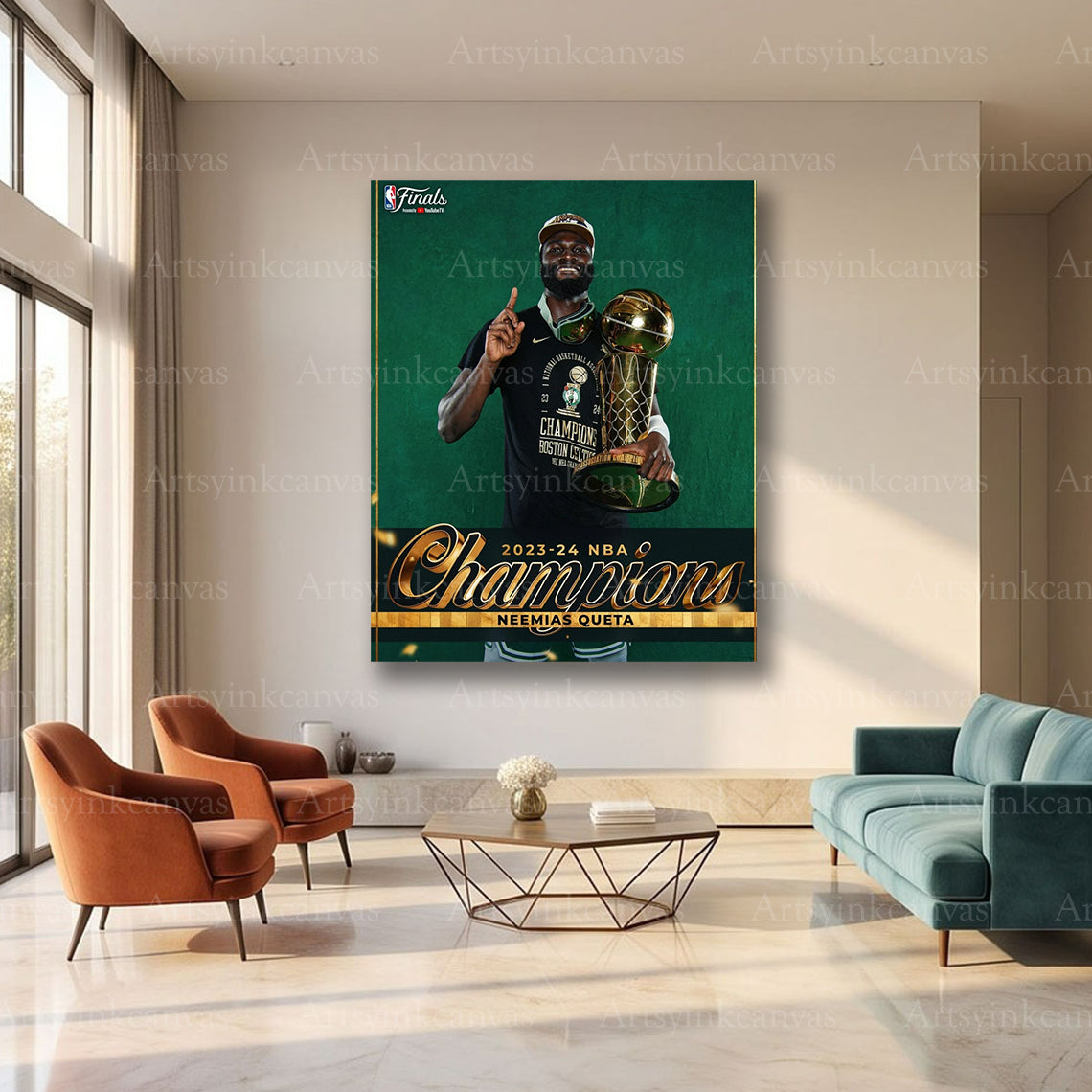 Neemias Queta Championship Trophy Canvas Wall Art | Boston Celtics NBA Champions Decor
