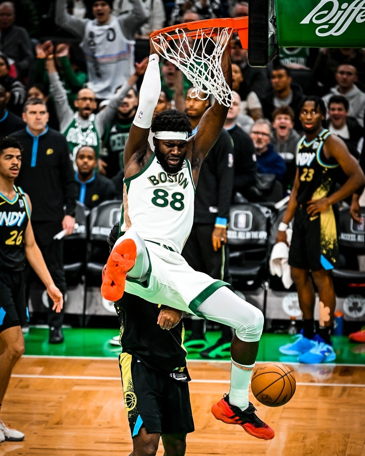 Neemias Queta dunking action Boston Celtics canvas wall art