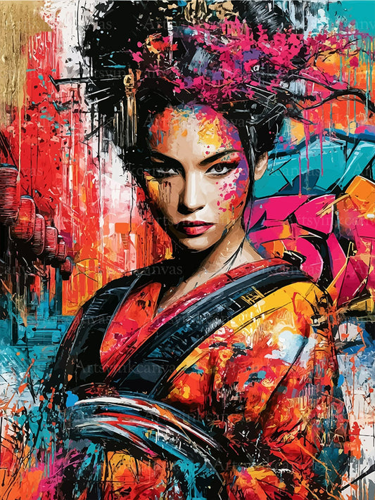 Neon Geisha graffiti canvas wall art