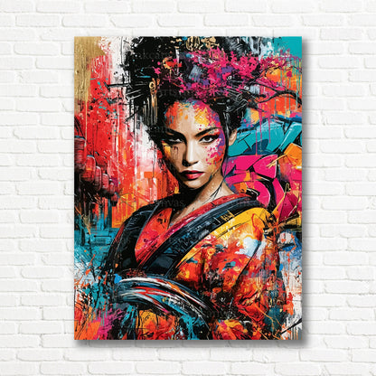 Neon Geisha graffiti canvas print