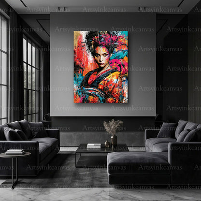 Neon geisha urban graffiti artwork
