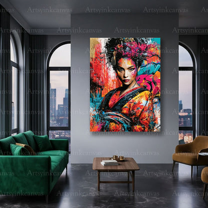 Japanese inspired neon canvas art