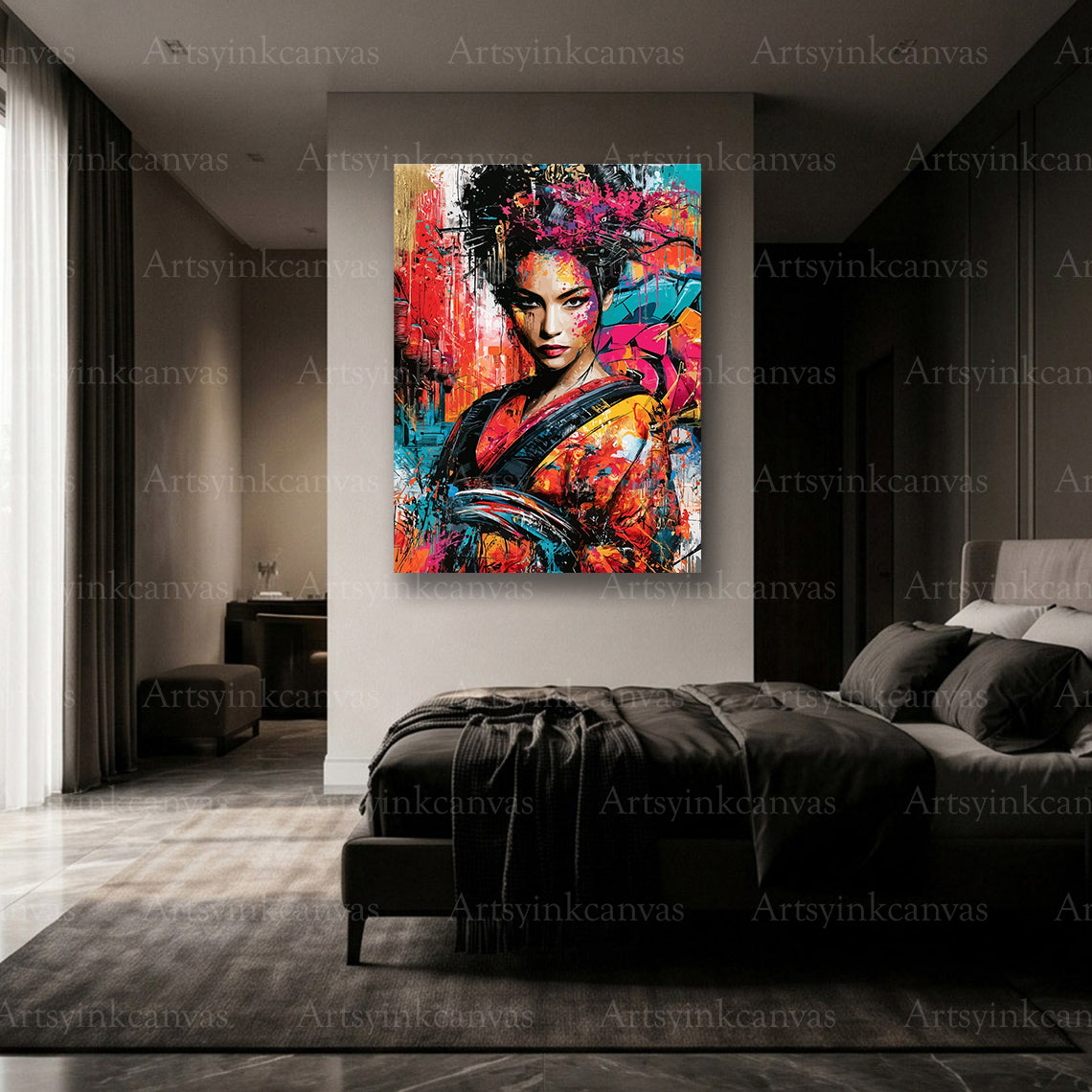 Premium Neon Geisha wall art