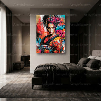 Premium Neon Geisha wall art