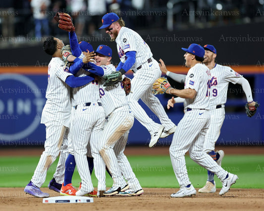 New York Mets 2024 NLDS Game 4 series victory celebration canvas wall art