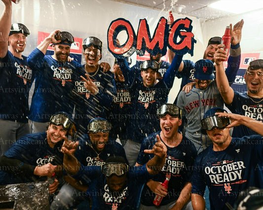 New York Mets 2024 OMG locker room celebration canvas wall art