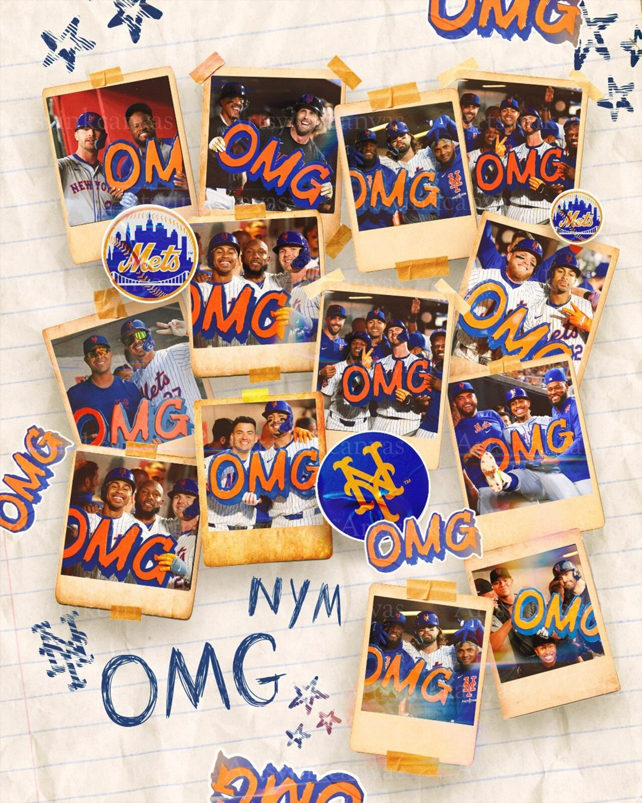 New York Mets 2024 OMG moments polaroids collage canvas wall art