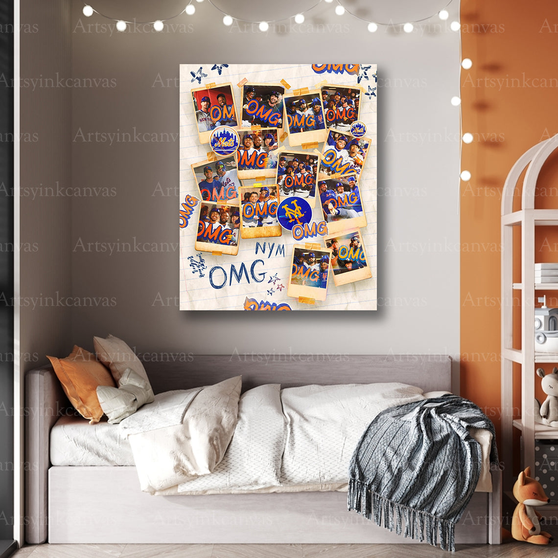 Premium Mets polaroid collage canvas art
