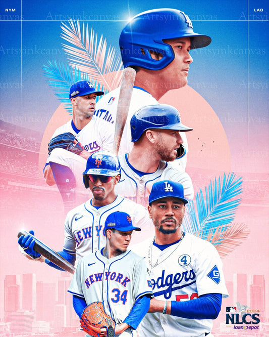 New York Mets vs Los Angeles Dodgers 2024 NLCS collage canvas wall art
