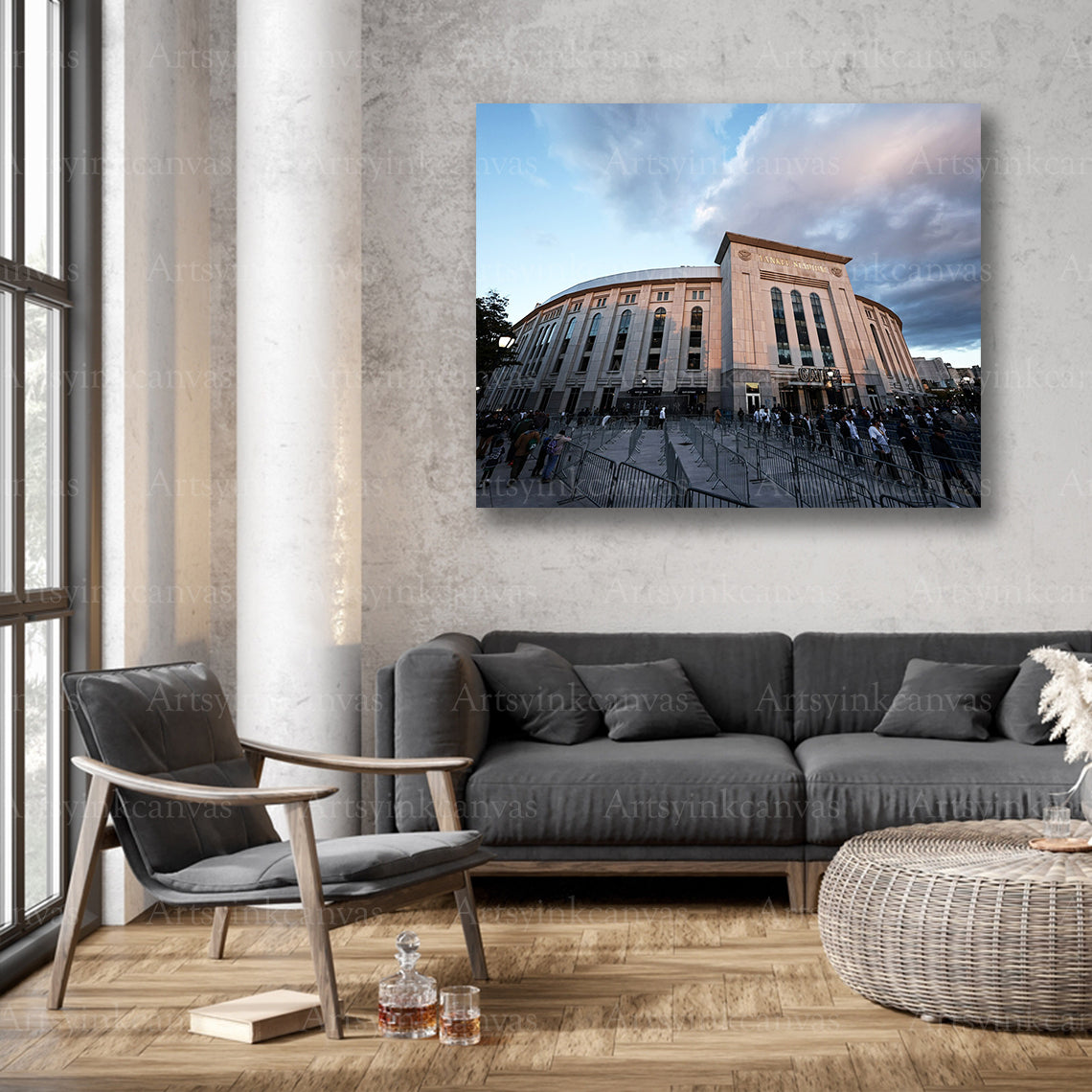 Iconic Yankee Stadium building artwork