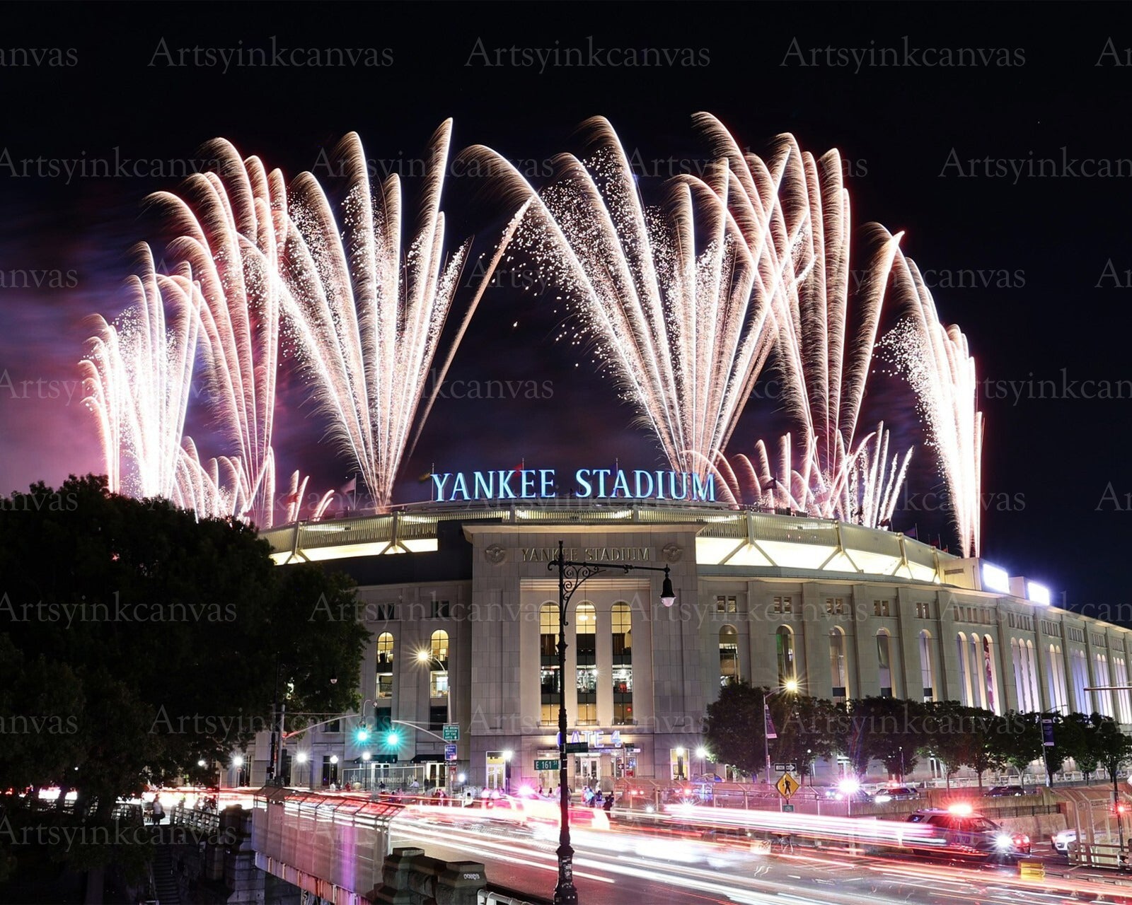 New York Yankees Stadium Fourth of July fireworks canvas wall art