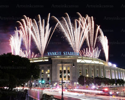 New York Yankees Stadium Fourth of July fireworks canvas wall art