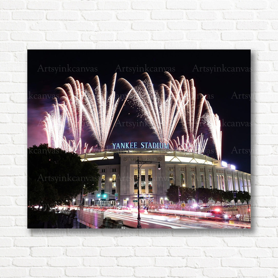 Yankee Stadium fireworks celebration canvas print