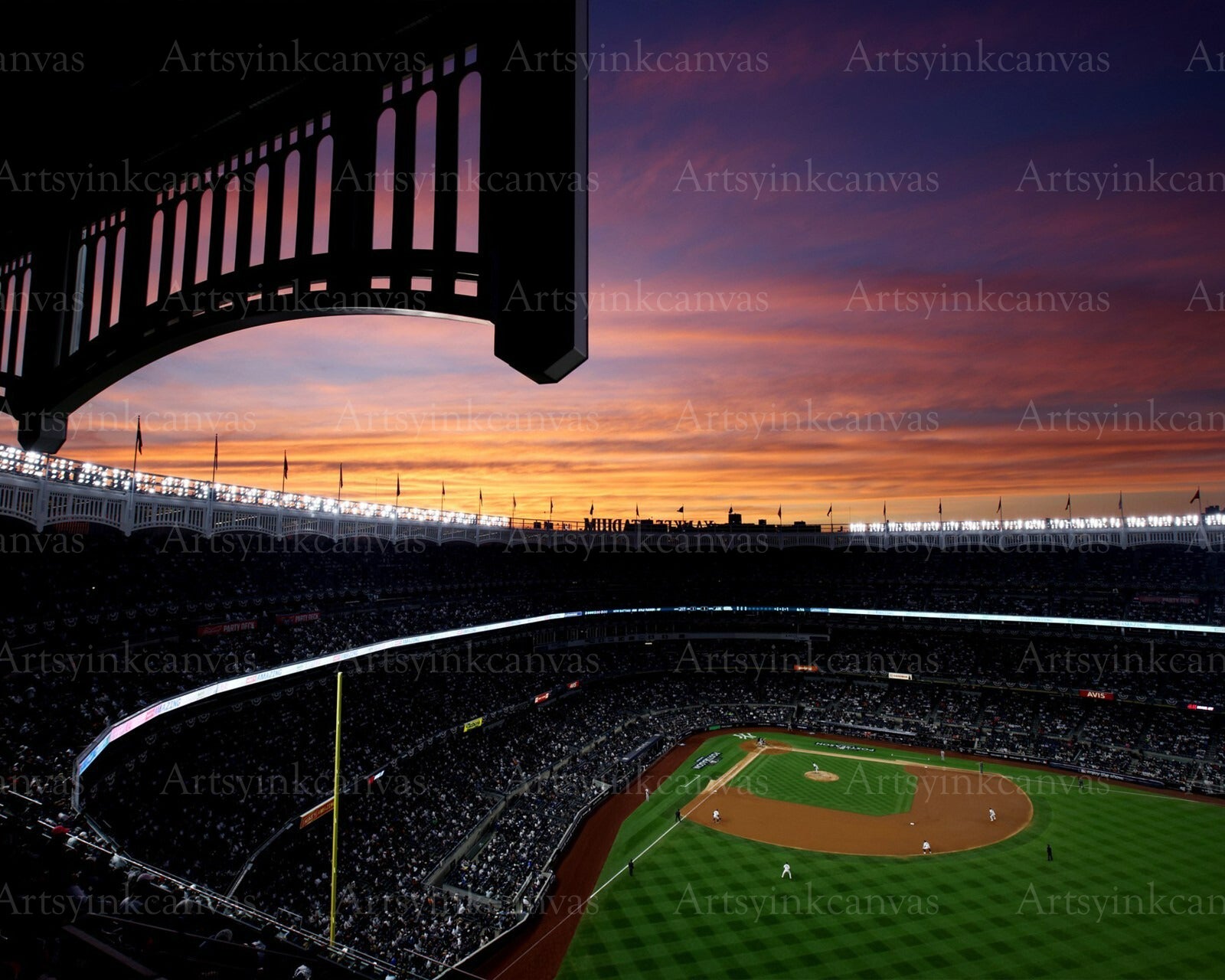 New York Yankees Yankee Stadium sunset view canvas wall art