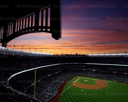 New York Yankees Yankee Stadium sunset view canvas wall art