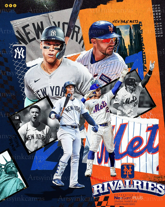 New York Yankees vs New York Mets rivalry collage canvas wall art
