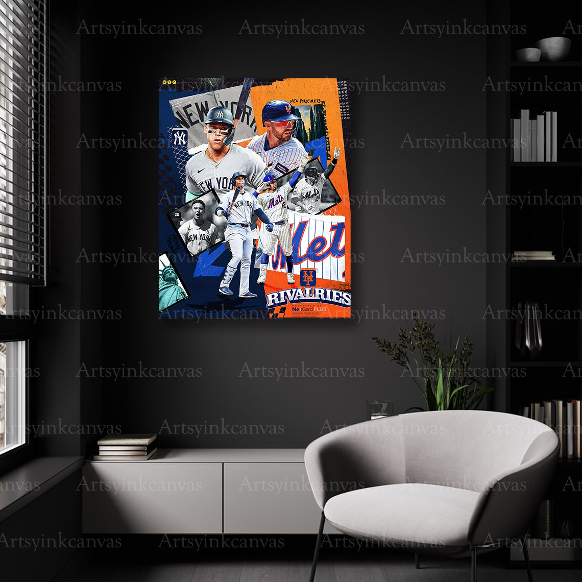 Yankees and Mets collage wall decor