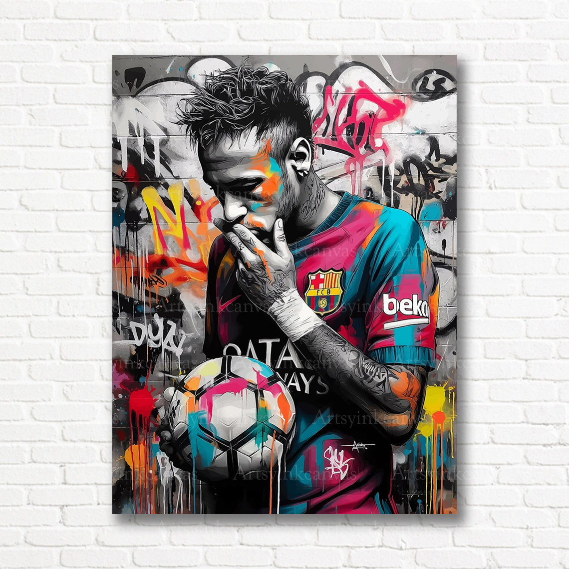 Neymar Jr Brazilian soccer star graffiti canvas print
