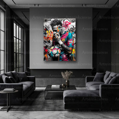 Neymar Jr soccer action inspired urban canvas artwork