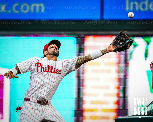 Nick Castellanos reaching for a catch canvas wall art