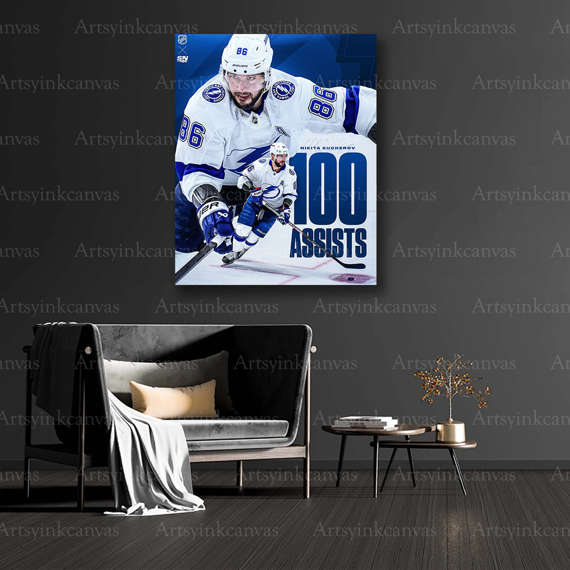 Nikita Kucherov 100 NHL milestone collector canvas