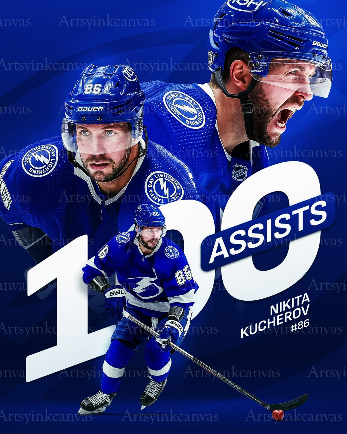 Nikita Kucherov 100 assist season Tampa Bay Lightning canvas wall art