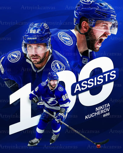 Nikita Kucherov 100 assist season Tampa Bay Lightning canvas wall art