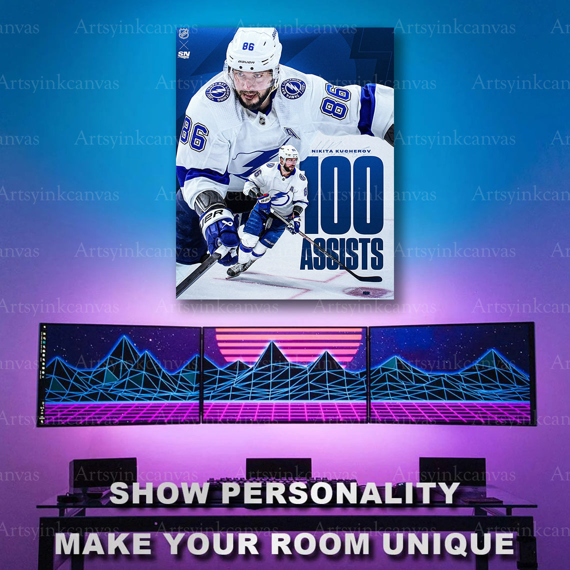 Nikita Kucherov 100 milestone hockey artwork