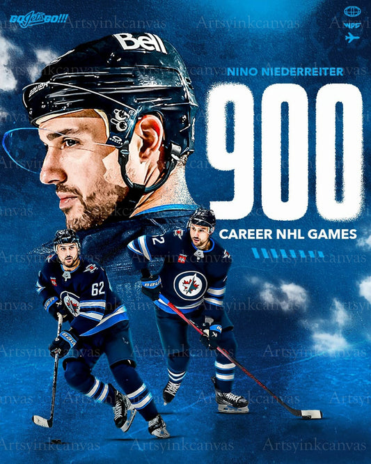 Nino Niederreiter 900 games played collage canvas wall art