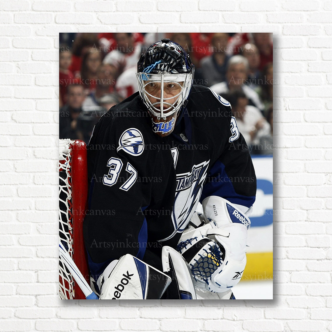 Olaf Kolzig NHL goalie in net canvas print