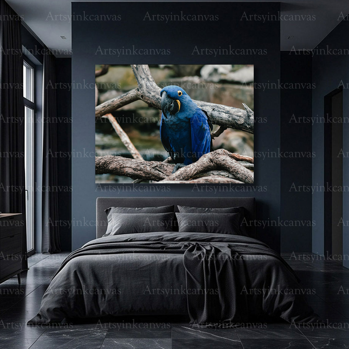 Premium blue parrot wildlife wall art
