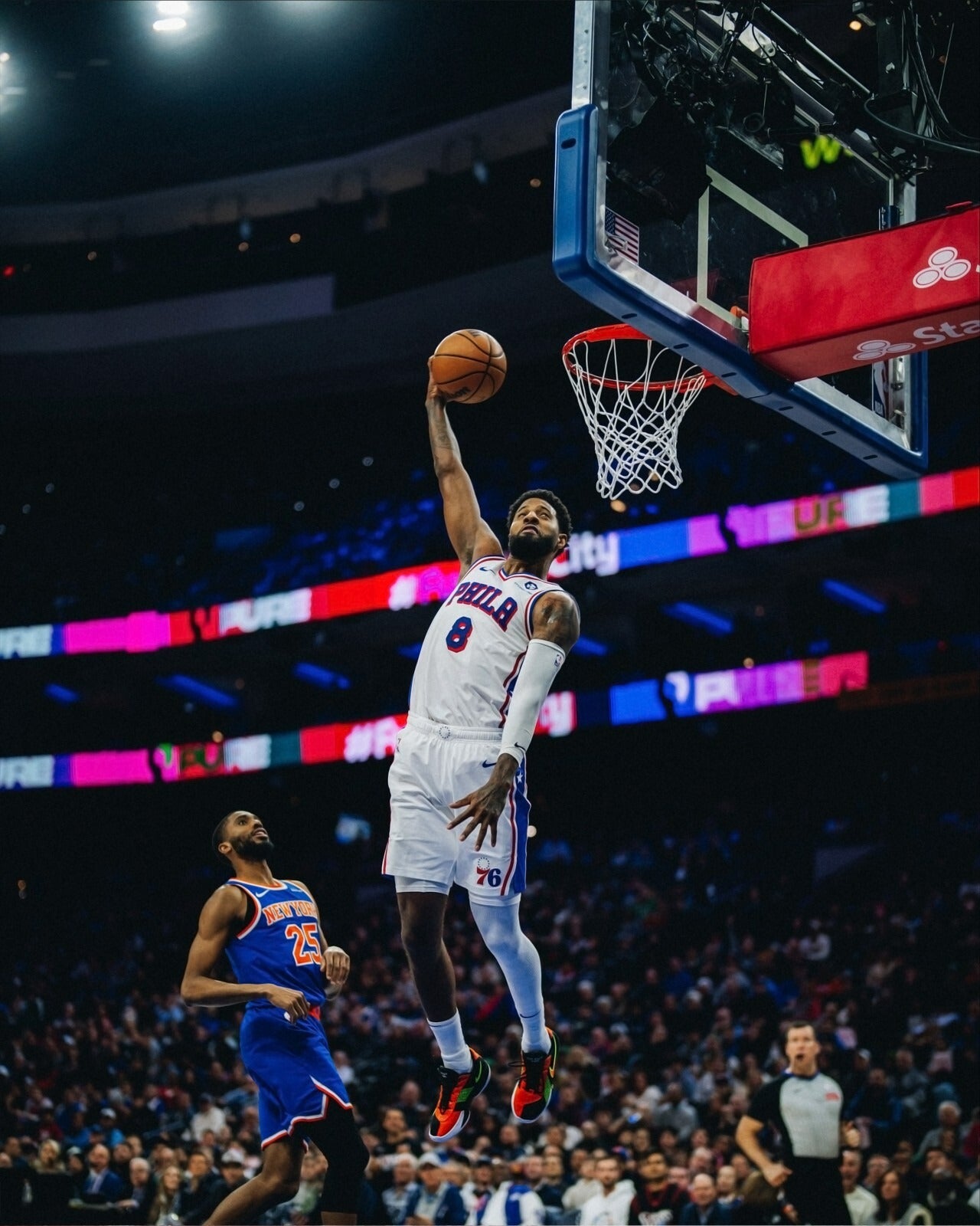 Paul George aerial dunking Philadelphia 76ers canvas wall art