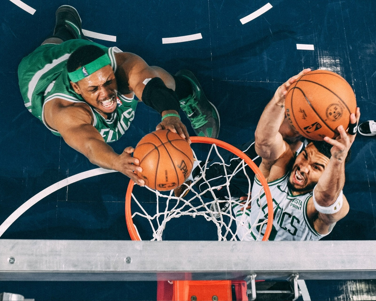Paul Pierce and Jayson Tatum rim cam Boston Celtics canvas wall art