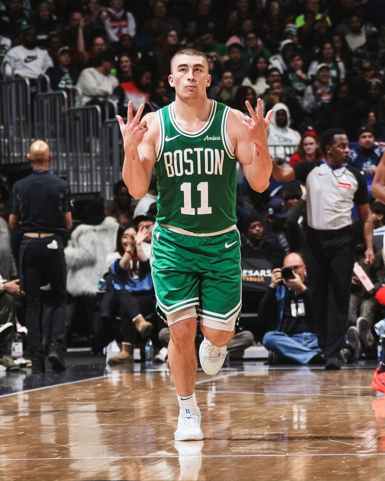Payton Pritchard on court gesture Boston Celtics canvas wall art