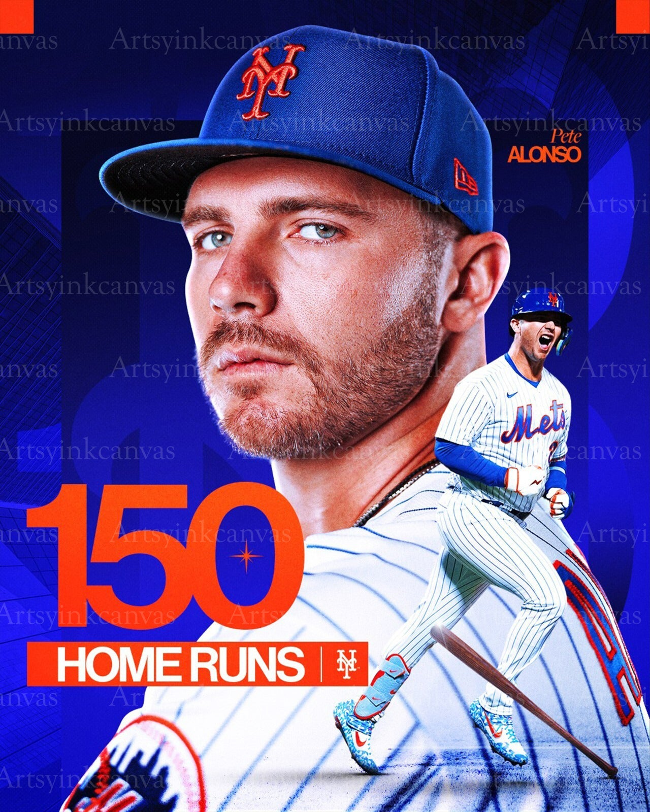 Pete Alonso 150 career home runs collage New York Mets canvas wall art