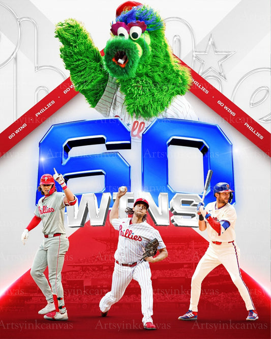 Philadelphia Phillies 2024 First To 60 Wins collage canvas wall art