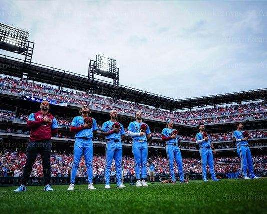 Philadelphia Phillies powder blue National Anthem lineup canvas wall art
