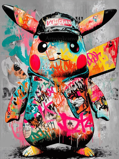 Pikachu character graffiti canvas wall art