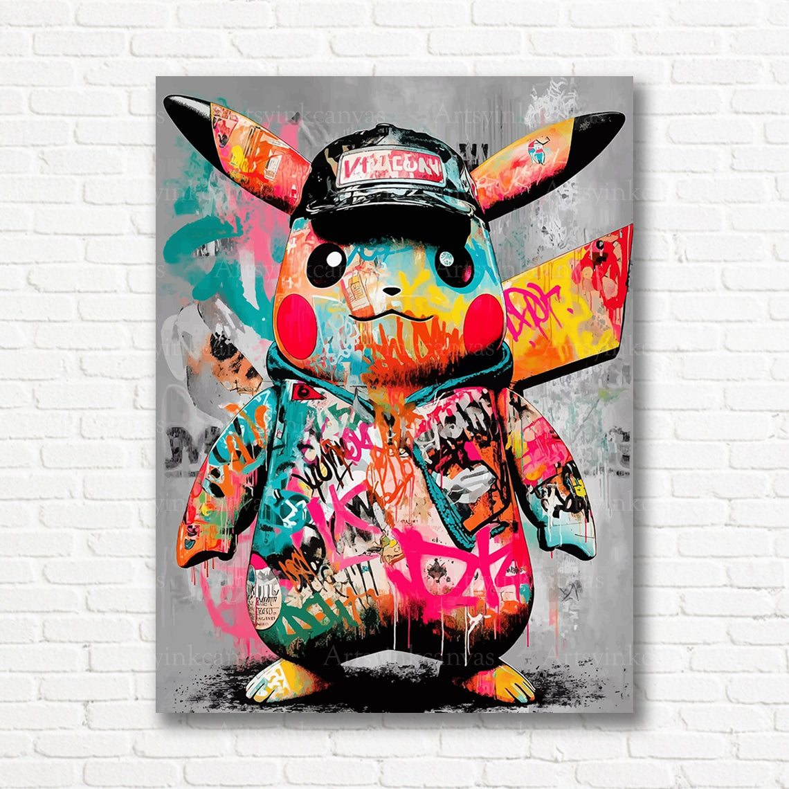 Pikachu graffiti character wall decor