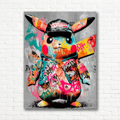 Pikachu graffiti character wall decor