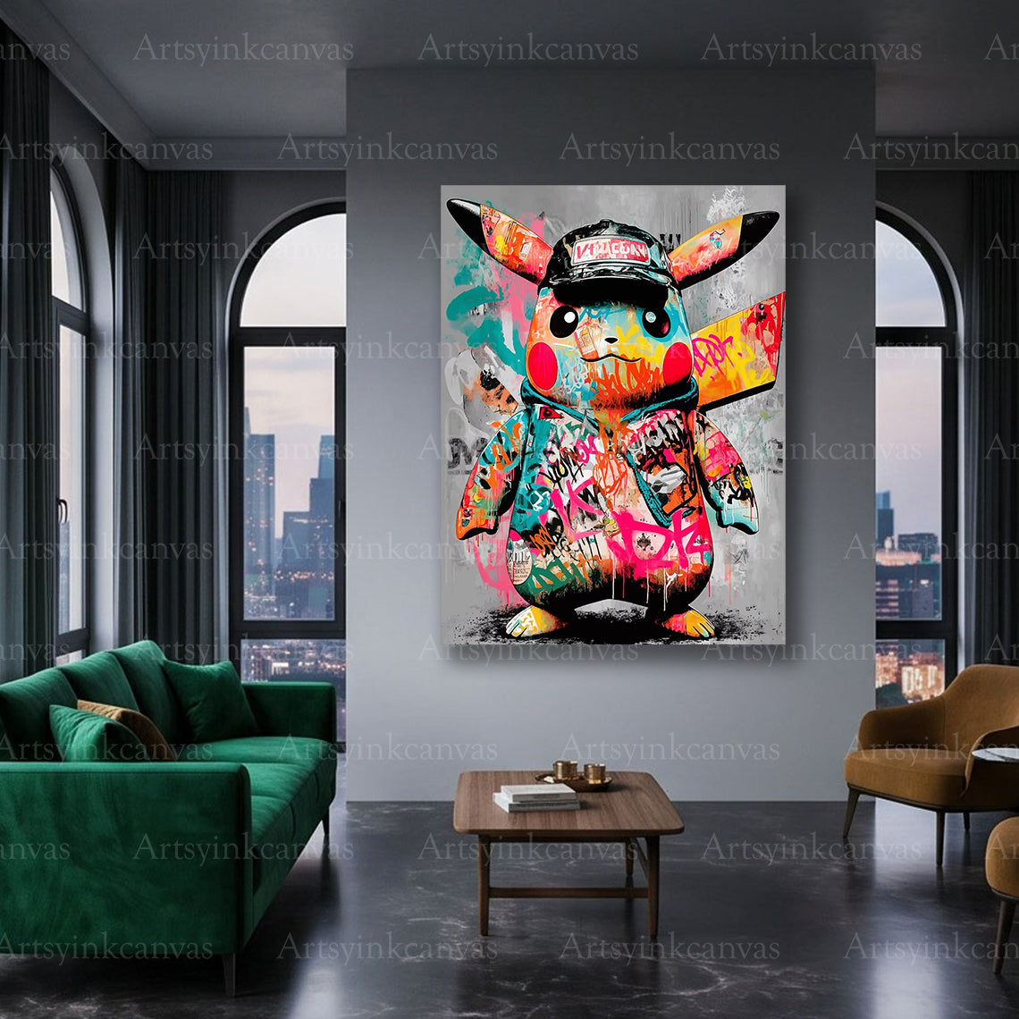 Pikachu inspired anime graffiti canvas wall decor