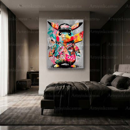 Premium Pikachu character graffiti canvas Made in USA